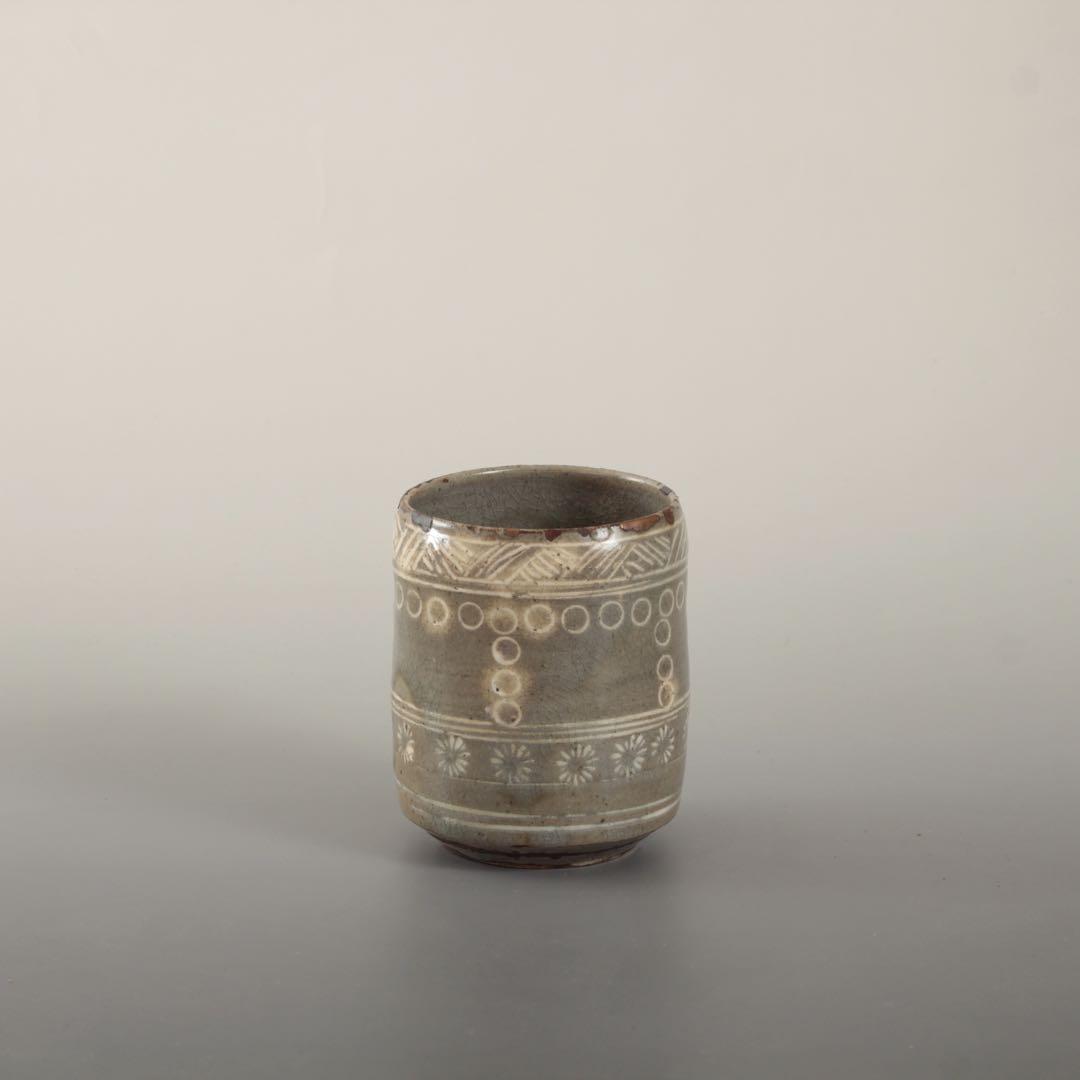 白象嵌 筒茶碗 茶道具 古美術 酒器 茶碗 古道具 アンティーク 白象嵌 八代焼