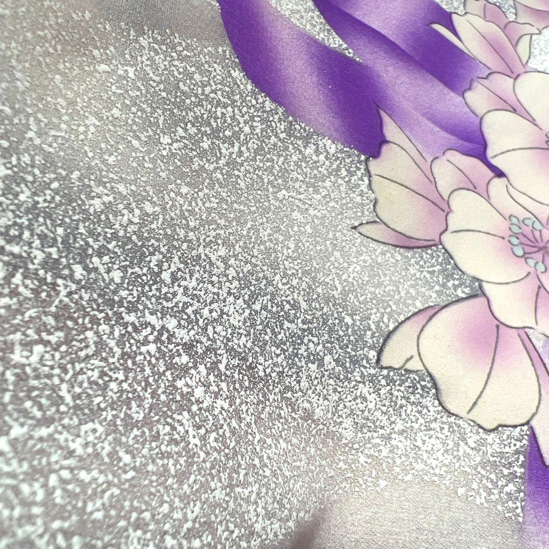 415 振袖フルセット 正絹 オフホワイト 紫 銀彩 たたき染め 暈し染め 比翼