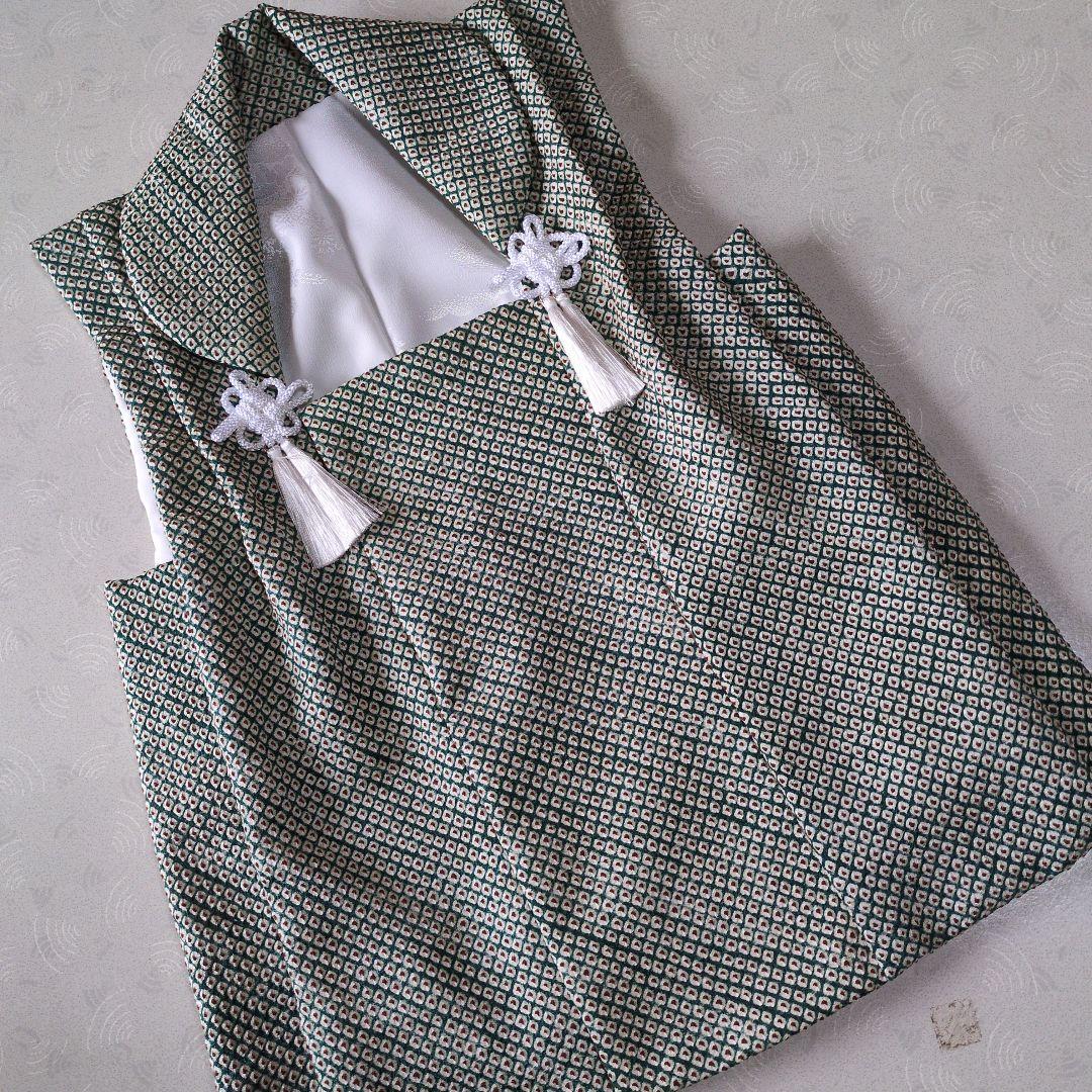 七五三３歳正絹総絞りの被布（モス・グリーン系）中綿無し