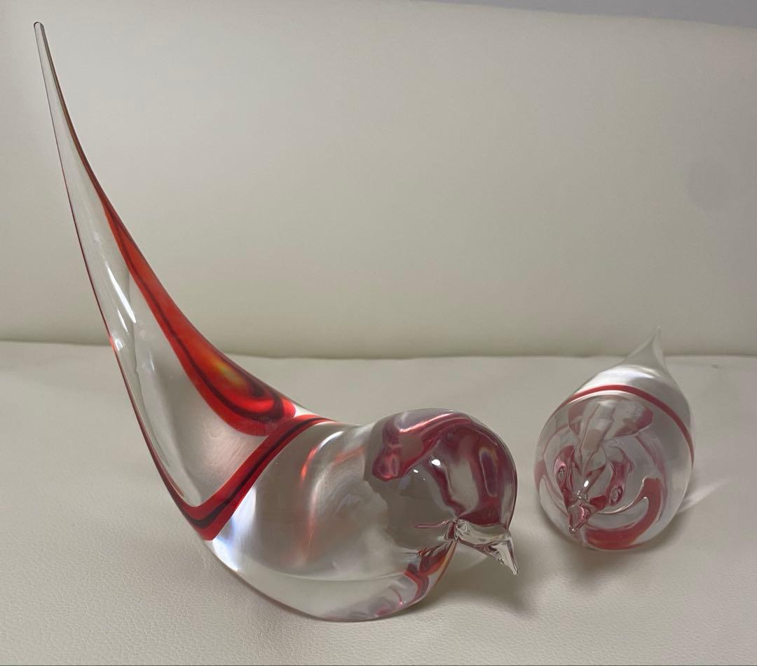 ガラス製 鳥のオブジェセット 2つ