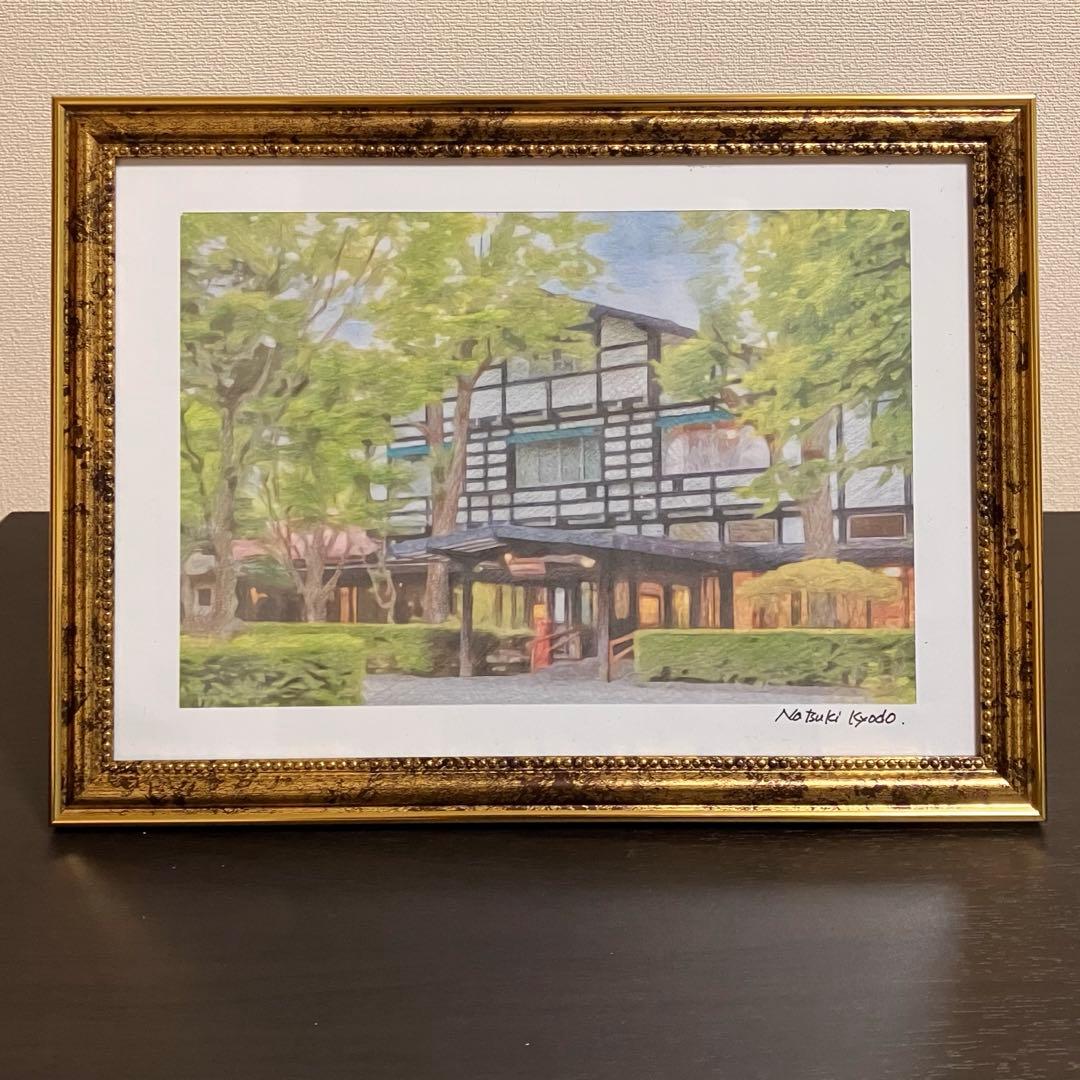 ジブリアート⑦ 風立ちぬより「万平ホテル」額装品　額縁寸法32.7㎝×24.0㎝