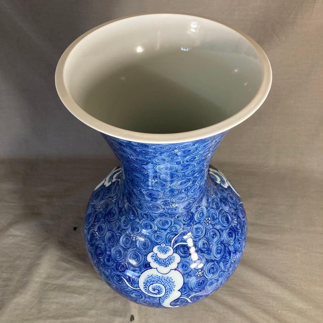 【源右衛門】古伊万里の伝統　日本の名窯　舘林源右衛門作　染付海渦花文　大花瓶