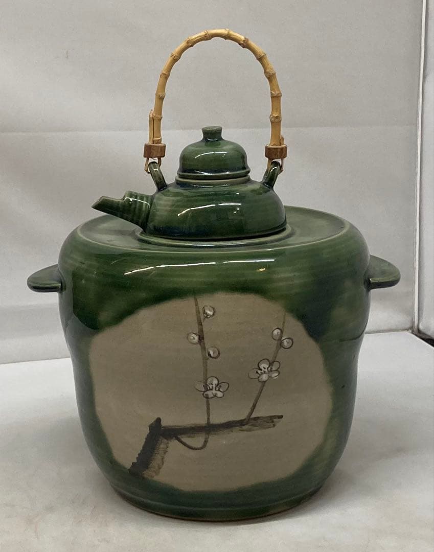 B469b 織部「酒器」「酒燗器」セット　金野光賀作　共箱　有神窯　尾道