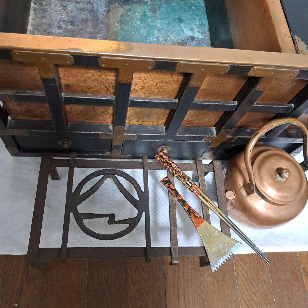 ★Masa ❗江戸時代❗ 『長火鉢』 五徳、火箸、灰均し、銅ヤカン付属