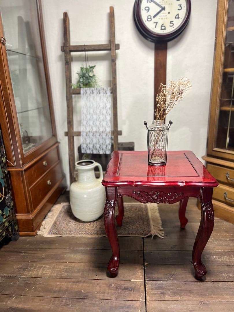 高級唐木家具　カリン材　サイドテーブル 飾り台 ナイトテーブルコンソールテーブル