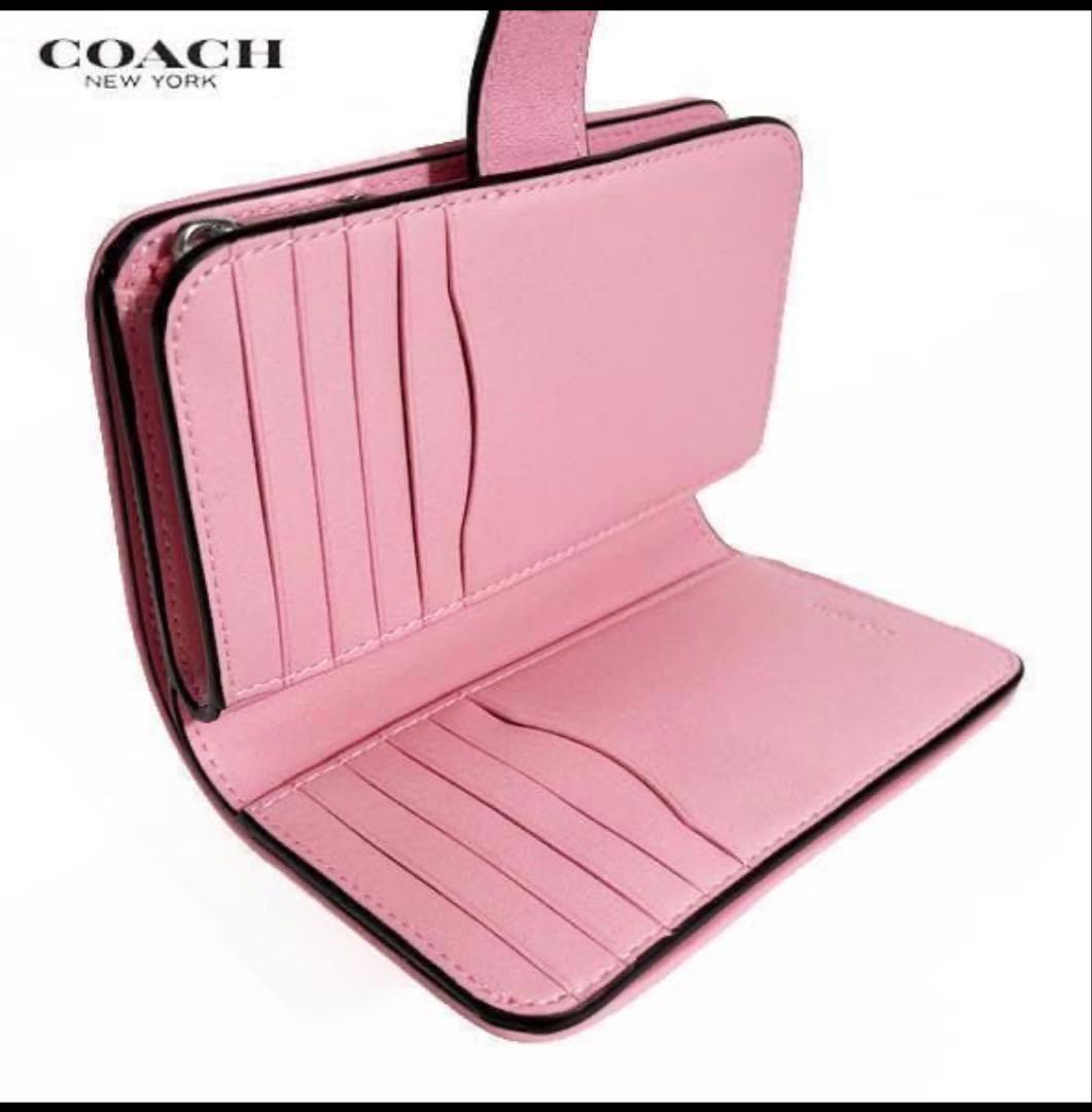 COACHコーチタビー ミディアム ウォレット 二つ折り財布.ビビッド ピンク