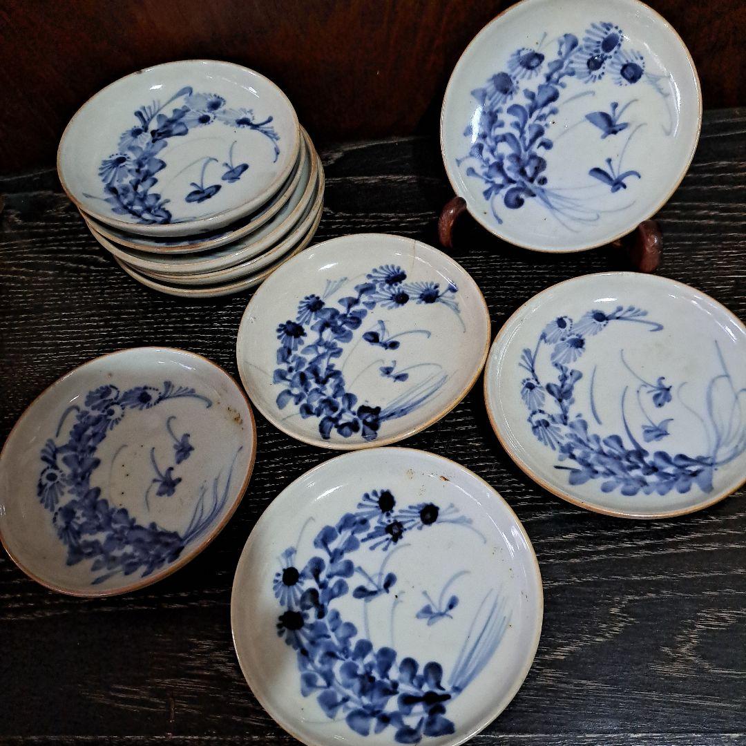 お値下げ中　　中国古玩　清時代　呉須染付青磁　　小皿　10客