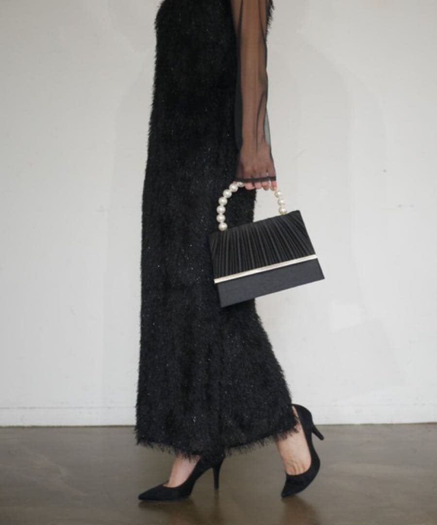 glitter shaggy dress ブラック