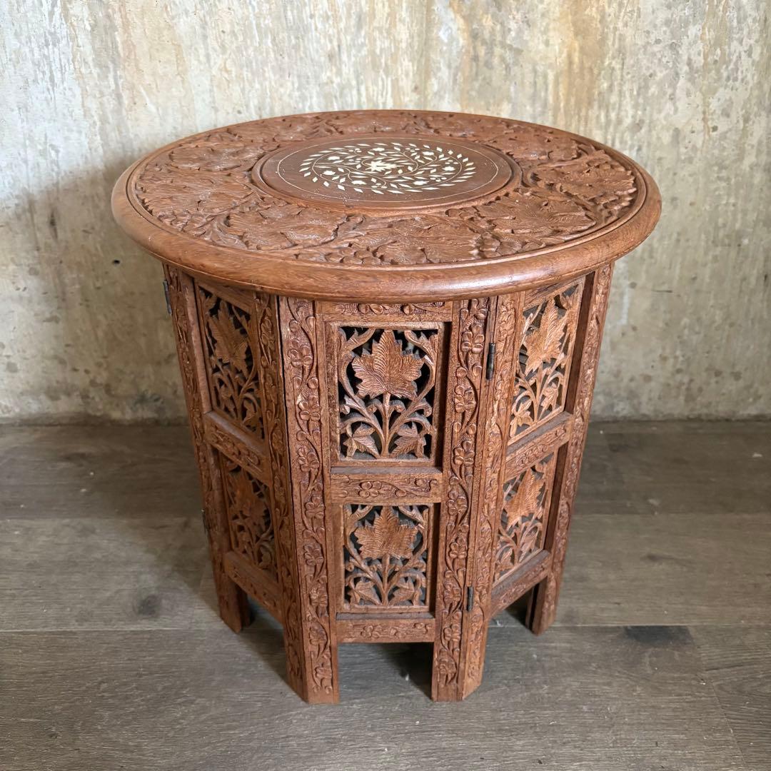 シーシャムウッド　彫刻テーブル　サイドテーブル　インド製　ヴィンテージ　②