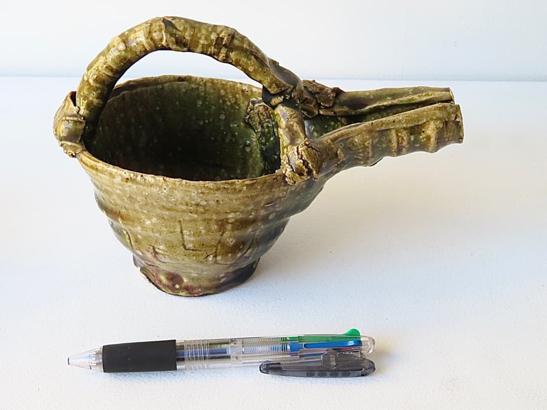 【値下】希少作★中島勝乃利『織部 手付片口』【師：鯉江良二】