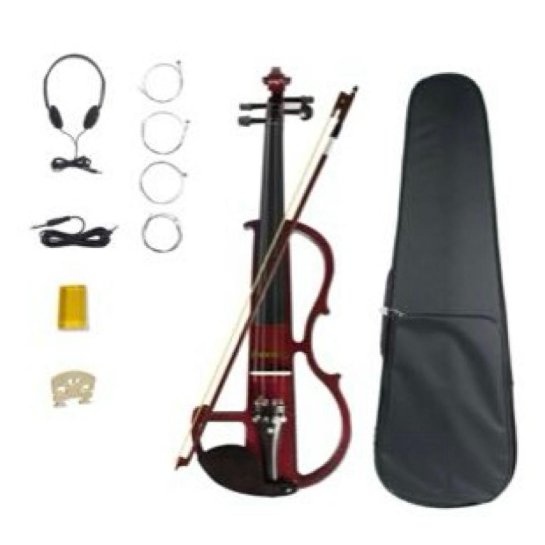 【新品】エレキヴァイオリン ワインレッド 4/4 初心者入門セット