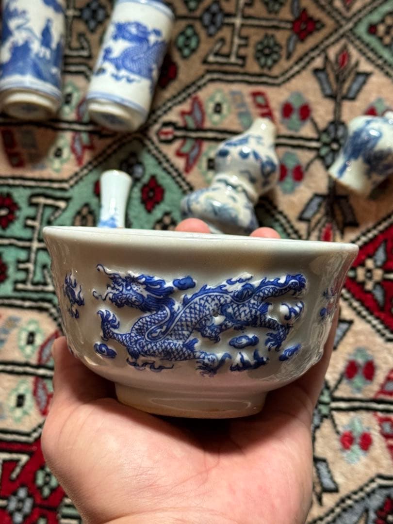 ‼️最後の値段‼️リサイクルFORT‼️中国製で青磁染付龍の図鉢