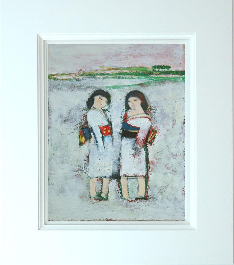 油絵 菅家令子 絵 絵画インテリア額付(白) uF6-071402人物 雪国の女