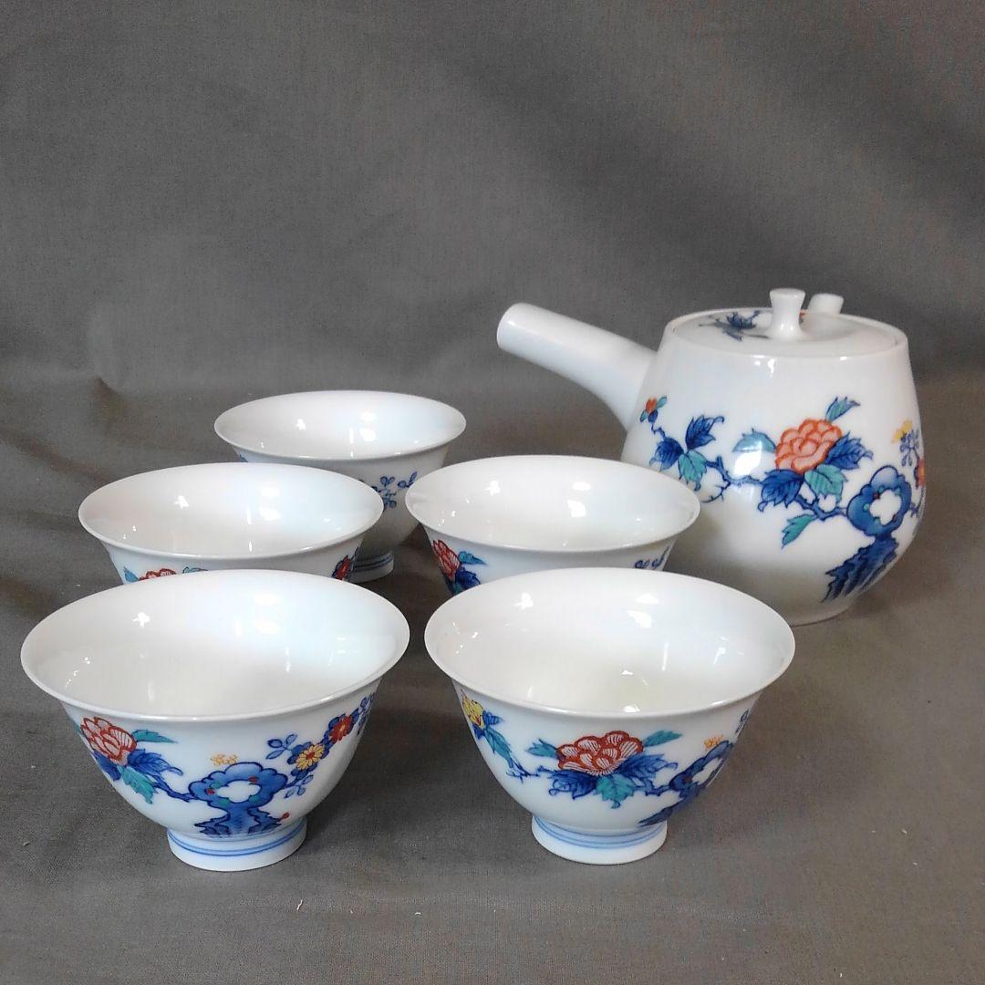 有田焼　仁和窯　染錦岩牡丹茶器揃い