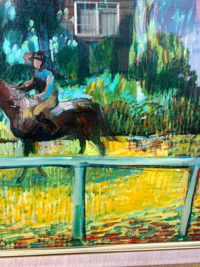 馬の油彩画 12号　深澤孝哉　題　馬のいる風景（ロンシャン）