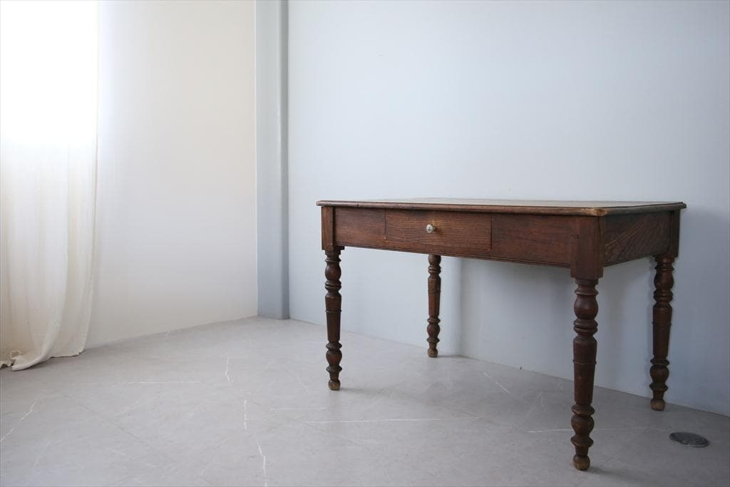 フランスアンティーク木製ダイニングテーブル/机/作業台デスク/飾り棚90-171