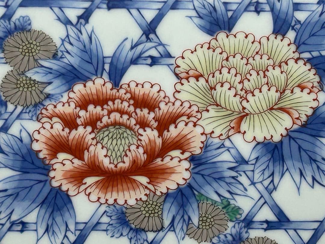 陶板画　篭目牡丹　9号　深川製磁　宮内庁御用達　美術有田　額入り　未使用品