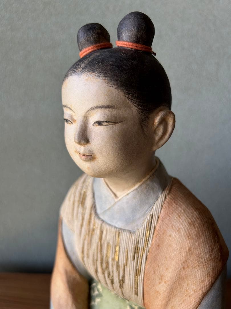 貴重 平中歳子 嬢子坐像 昭和41年 日本工芸会 張子人形 共箱付 紙塑人形