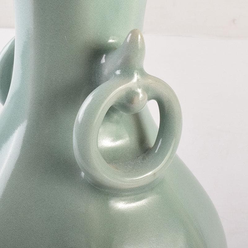 中国　龍泉窯　粉青釉　桔梗口双耳瓶　花入　C　6943