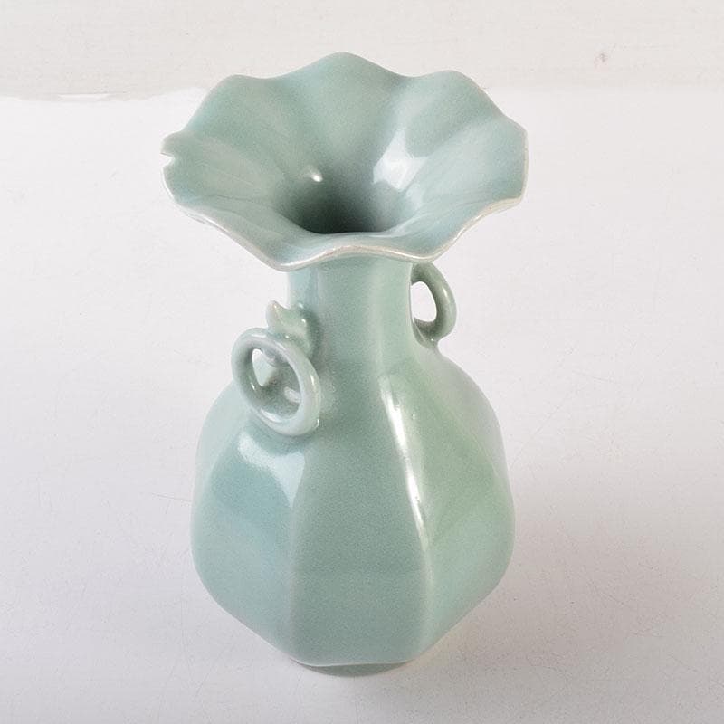 中国　龍泉窯　粉青釉　桔梗口双耳瓶　花入　C　6943