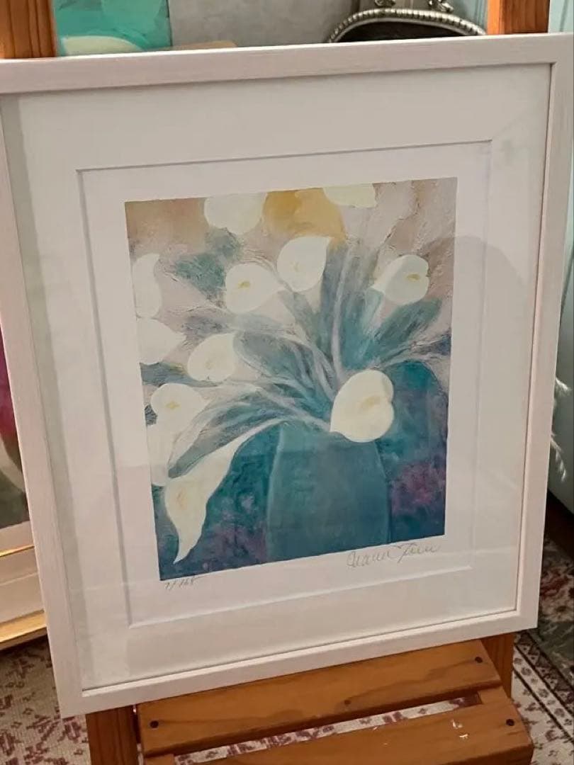 新品額入ジクレー　限定版画　直筆サイン、ED、証明書有　ジニー・キム　白い花