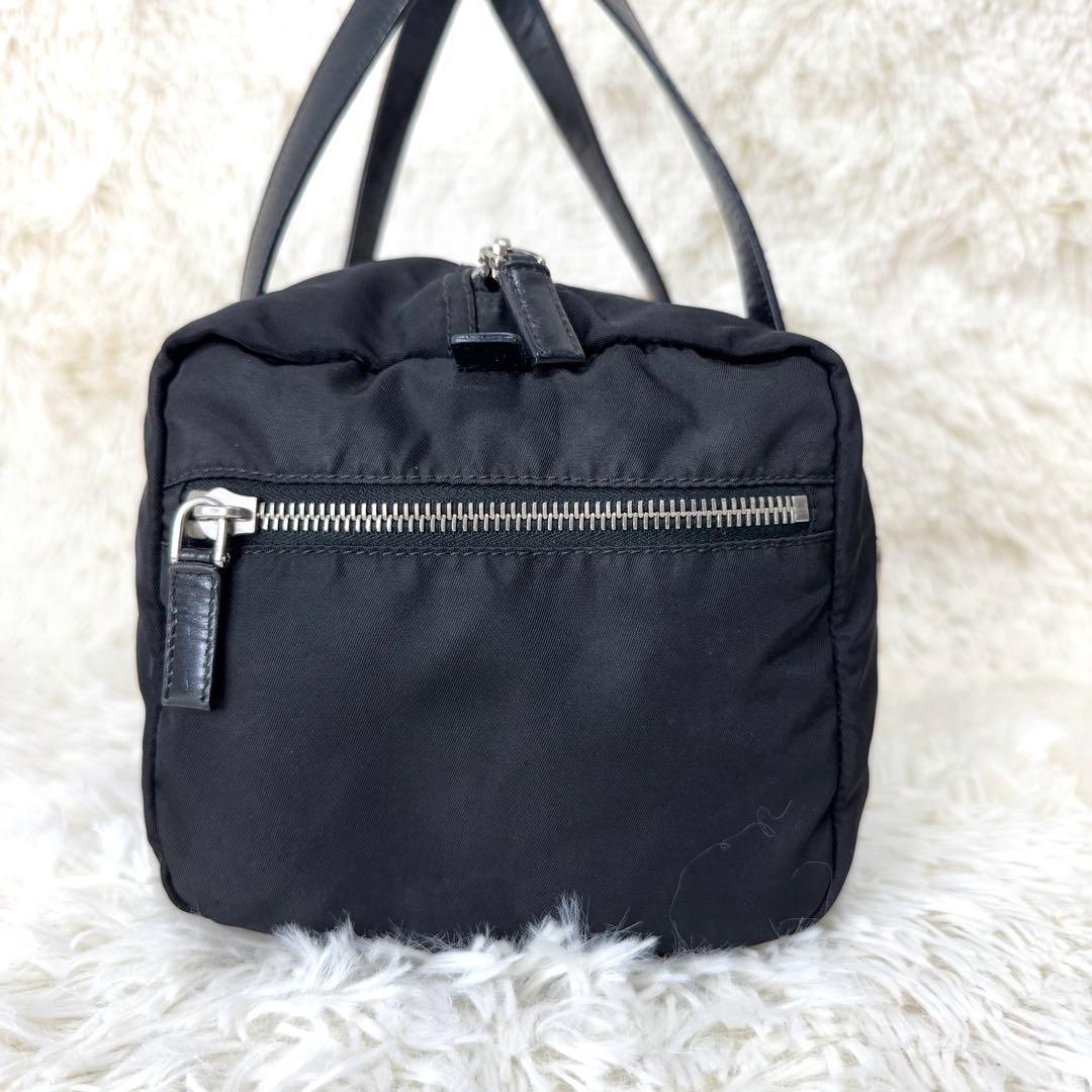 プラダ ミニボストン ハンドバッグ 三角ロゴ y2k レザー ナイロン 黒