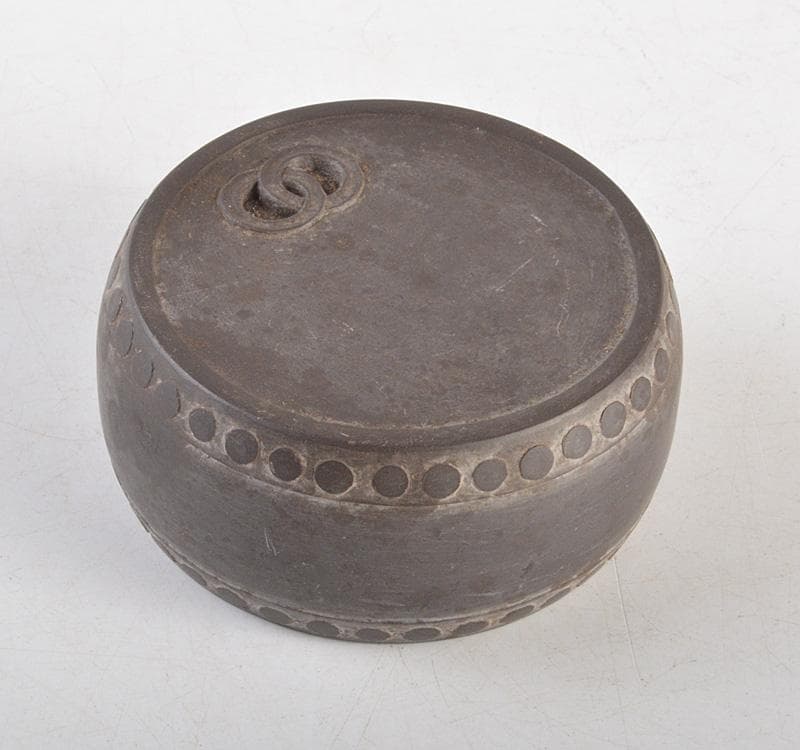 中国　書道具　端渓　刻漢詩文　太鼓形　硯　M　R5107