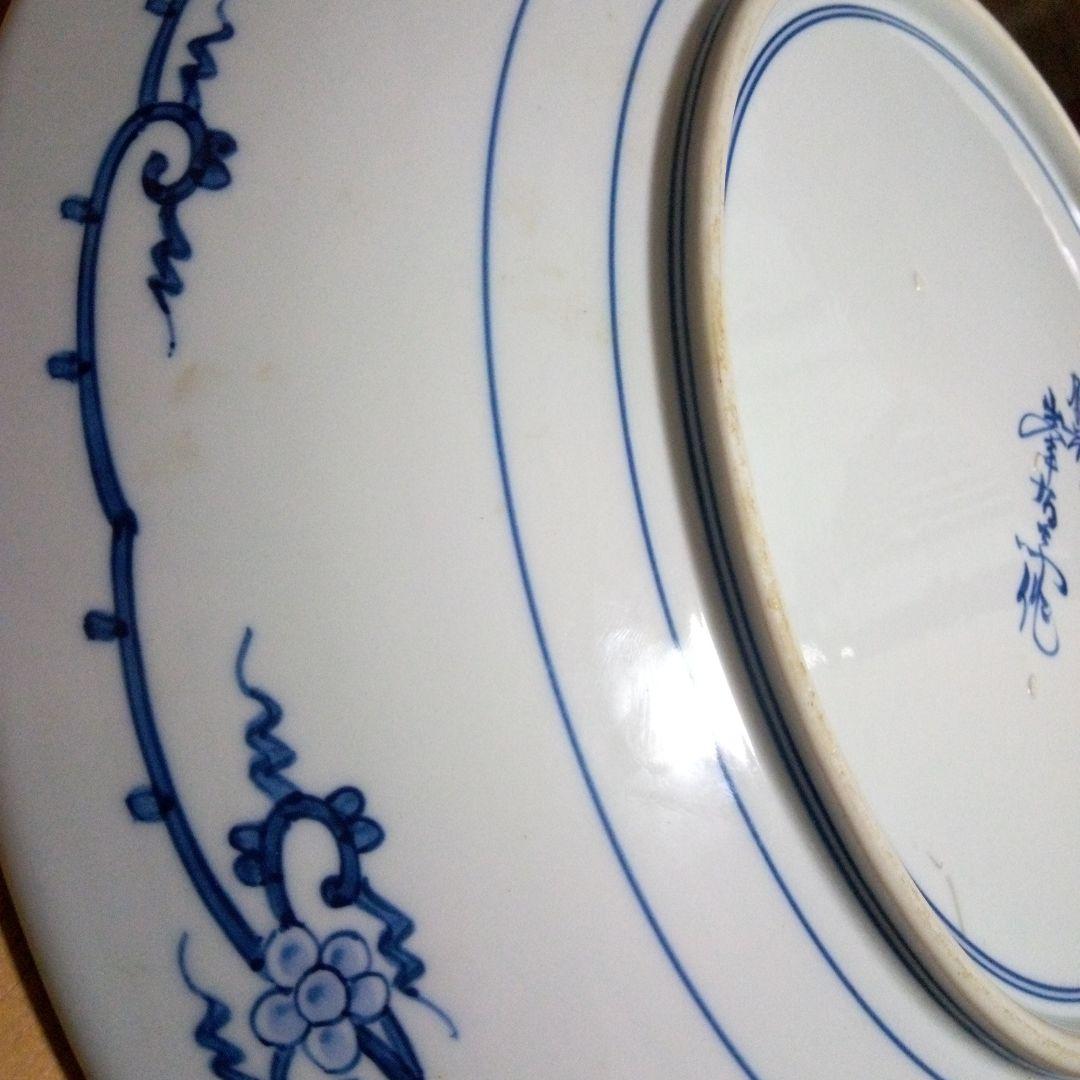 陶器大皿 直径約４５cm　青.山水画