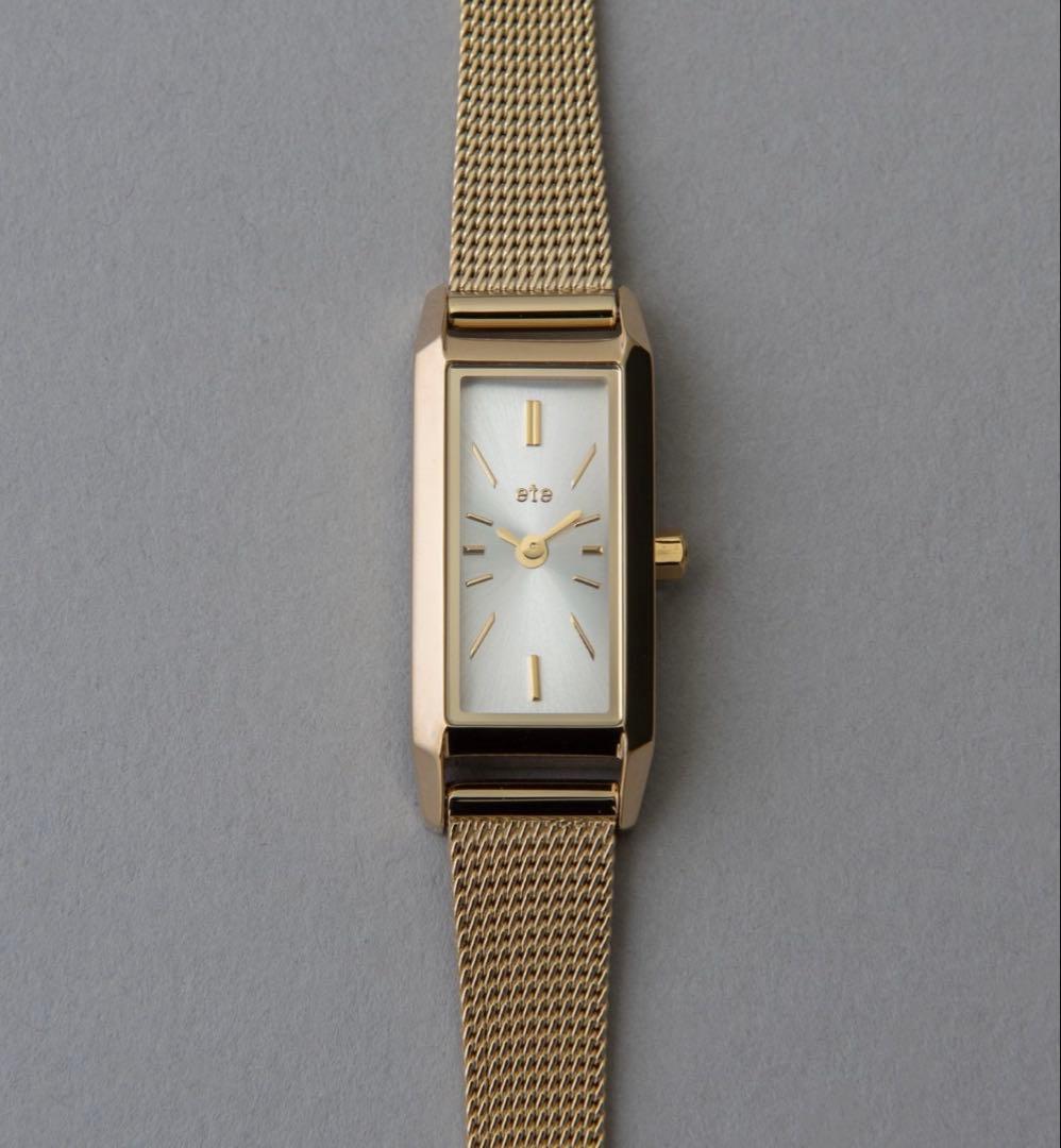 ete レクタングルフェイス メッシュベルトウォッチ　ゴールド