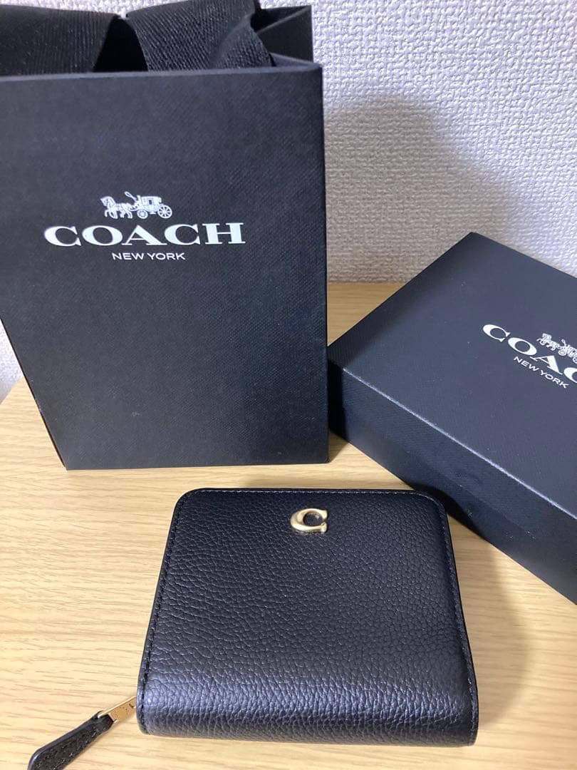 【極美品】COACH ビルフォールドウォレット　　二つ折り財布　ブラック　レザー