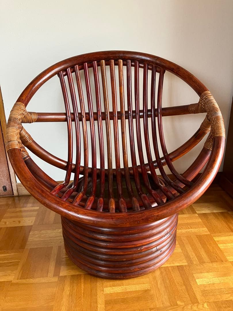 えみ KEIHO ラタン 籐 回転 チェア 昭和レトロ アンティーク