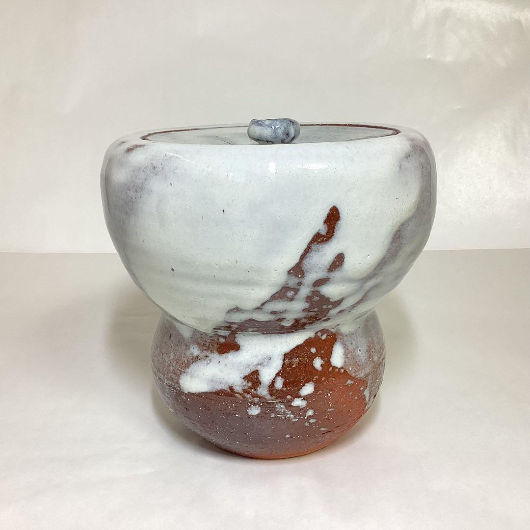 水指 萩 単瓢 守繁徹作 蓋修理あり 塗蓋付 桐箱入り 茶道具 古物品