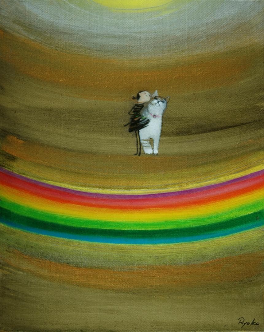 油絵 菅家令子 絵 絵画インテリア額付(黒) F3-030919子犬子猫と女の子