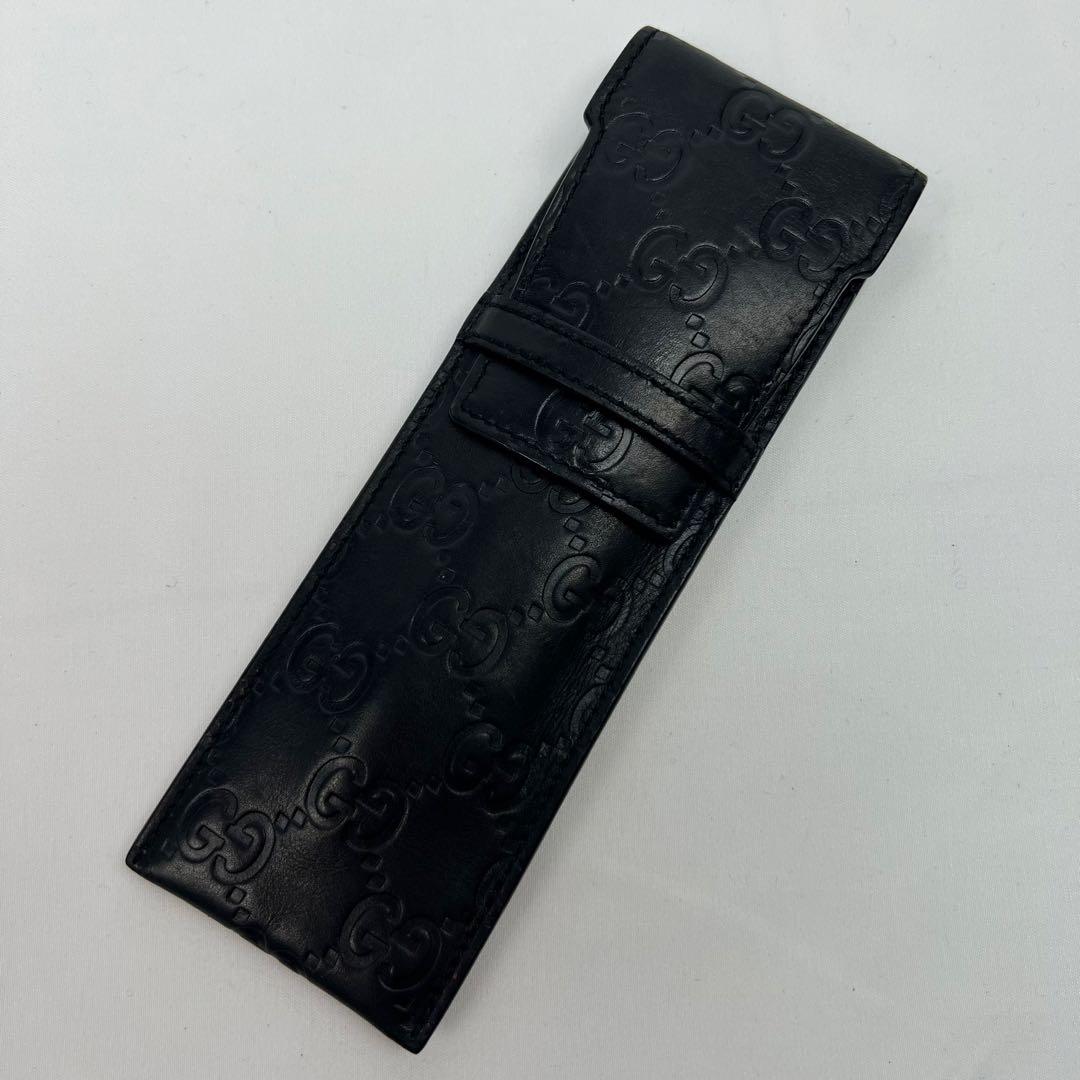 美品 グッチ ペンケース シマレザー GG柄 レザー 本革