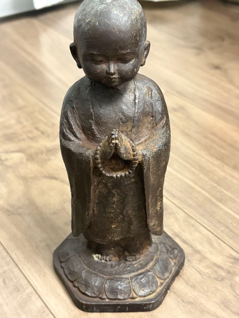 友沢正彦 祈り 21cm 仏像 地蔵菩薩 合掌地蔵 ブロンズ像 彫刻
