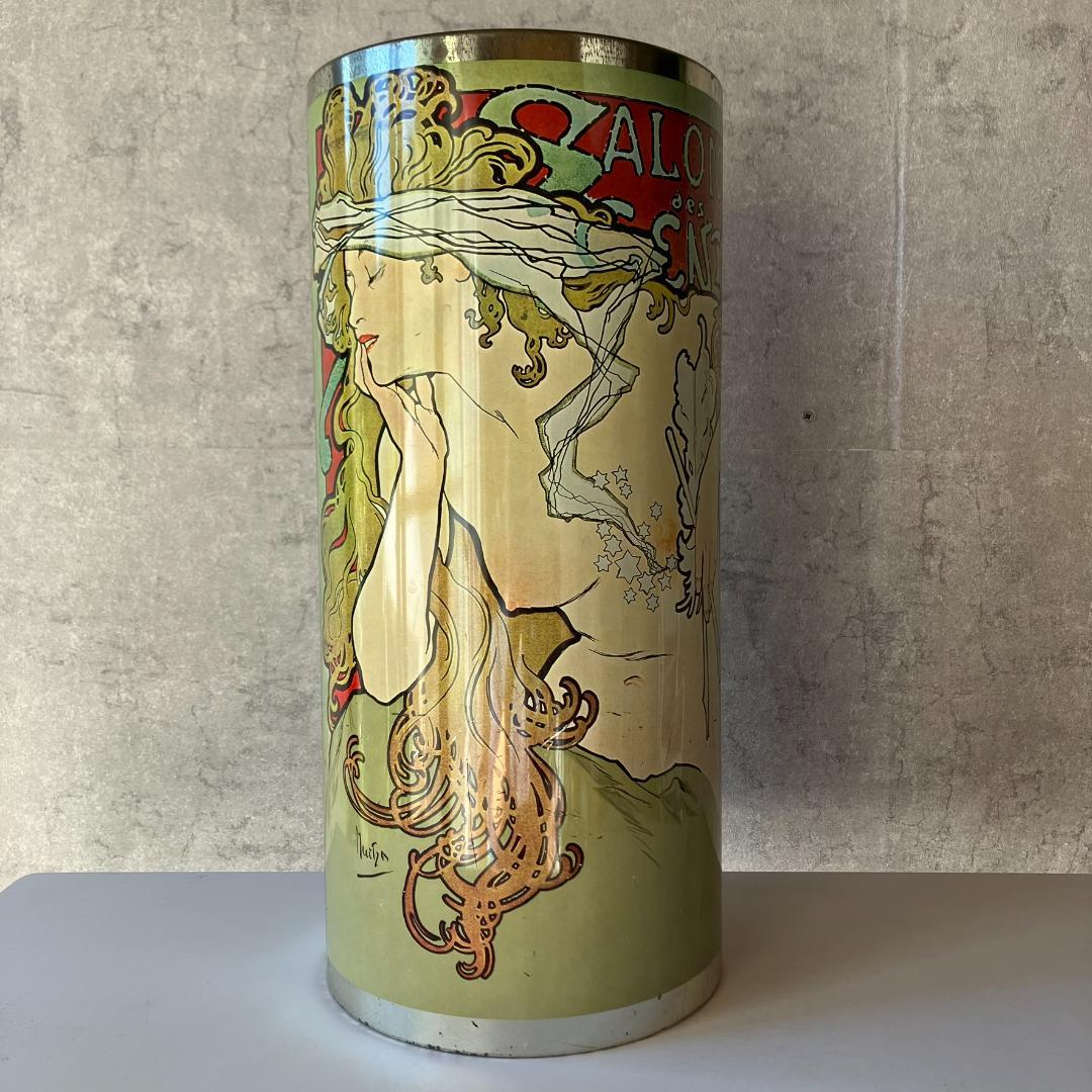 アンティーク　ミュシャ　サロンデサン　ゴミ箱　缶　昭和レトロ　傘立て　アイアン