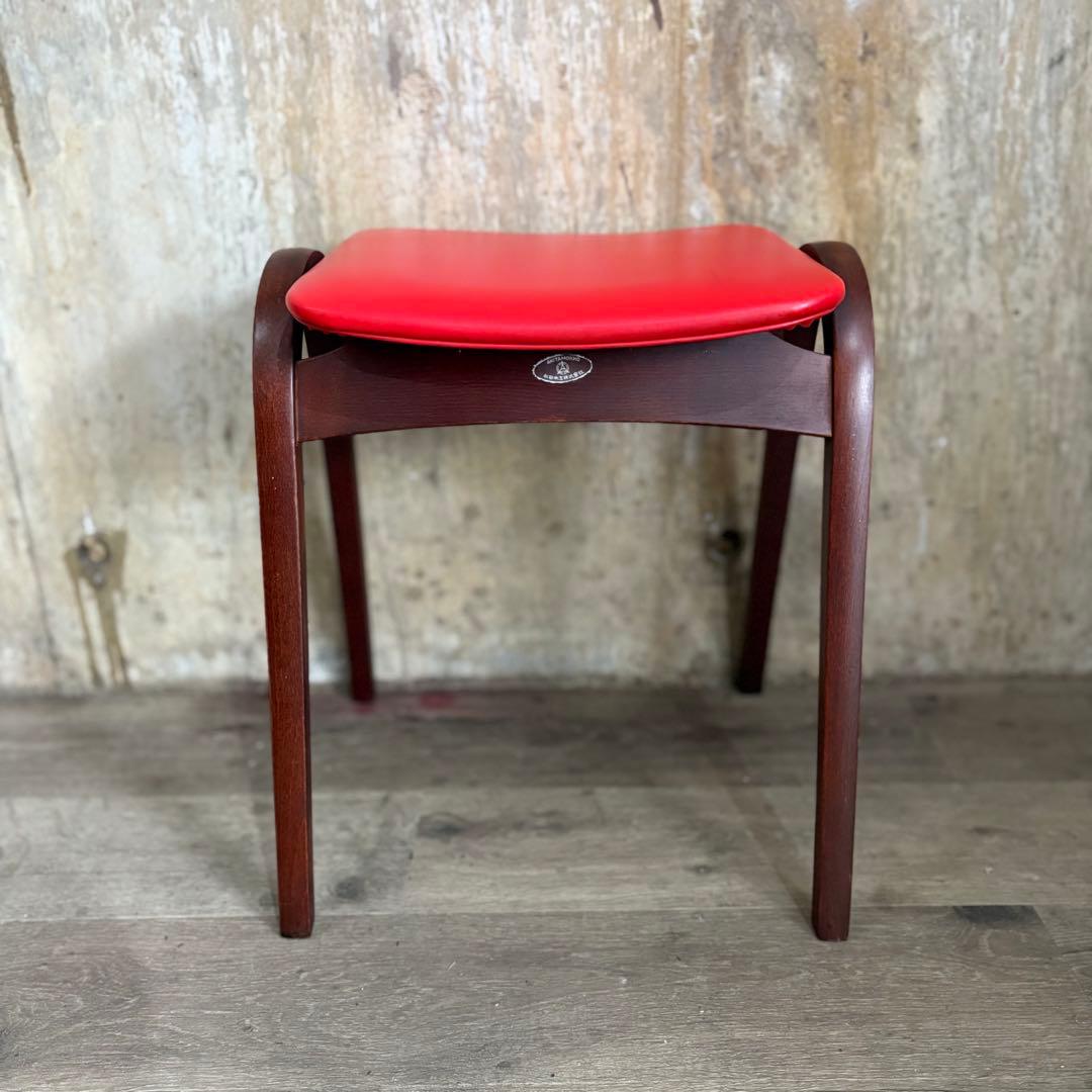 秋田木工　スタッキングスツール　レッド　剣持勇　曲木　①
