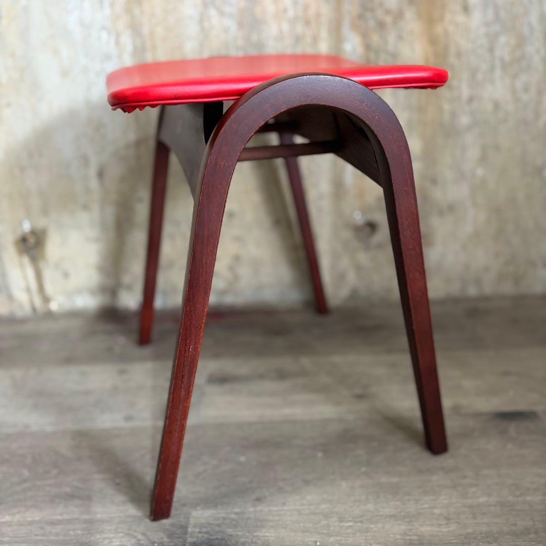 秋田木工　スタッキングスツール　レッド　剣持勇　曲木　①