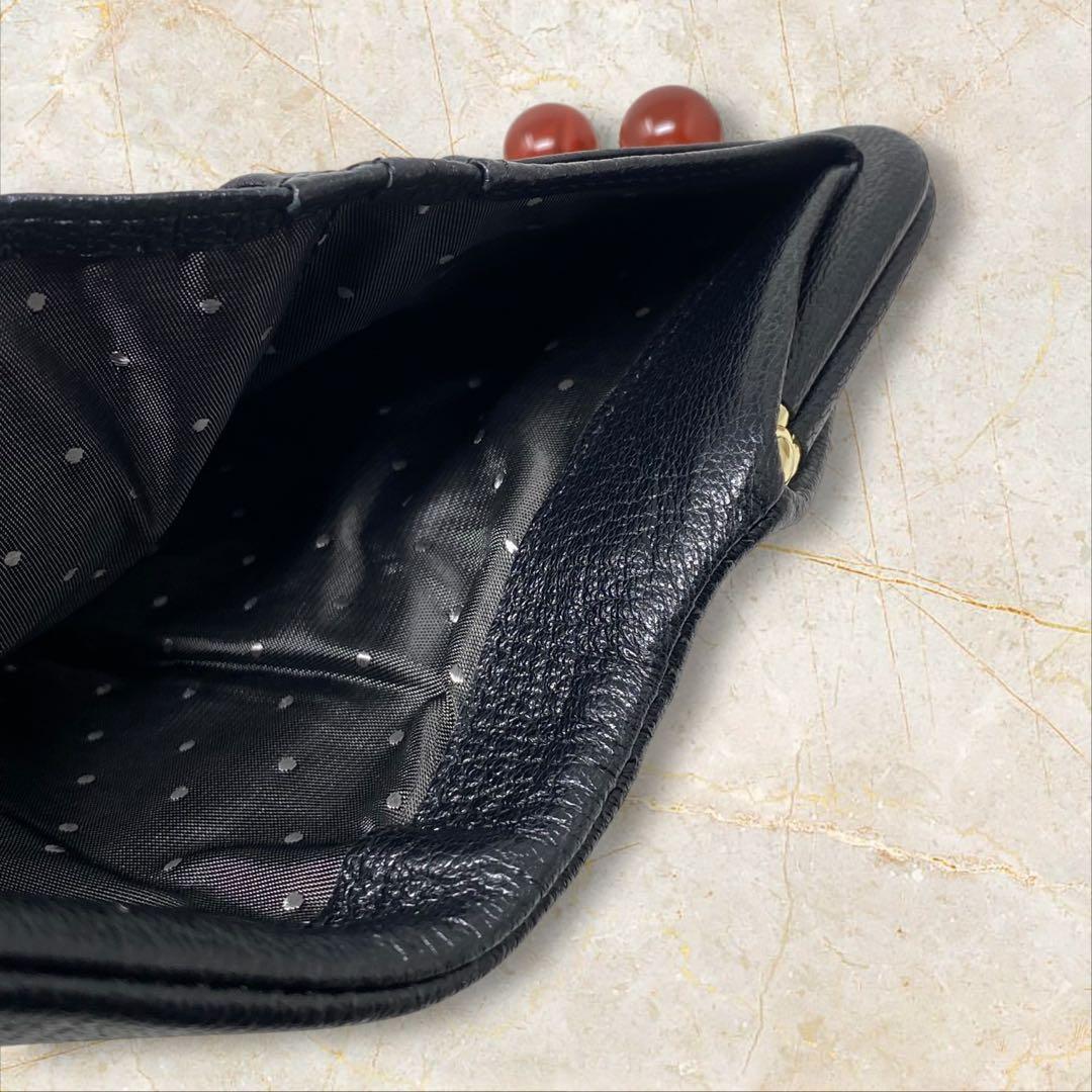 perche ペルケ がま口 二つ折り財布 ドット ブラック 黒 財布 ゴールド