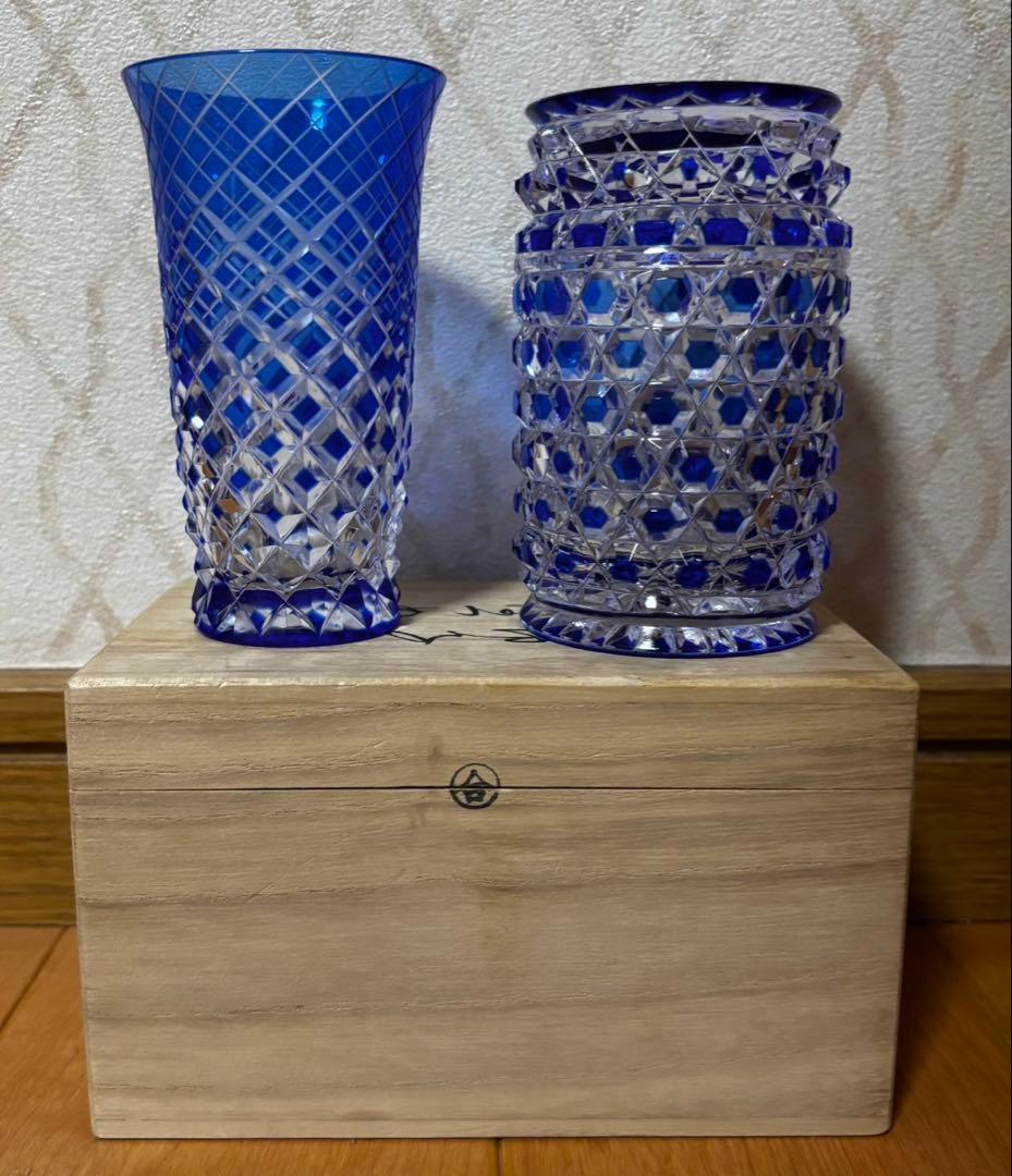 希少 美品 江戸切子 黒川昭男 棗 小物入れ ボンボニエール 一口 冷酒 グラス