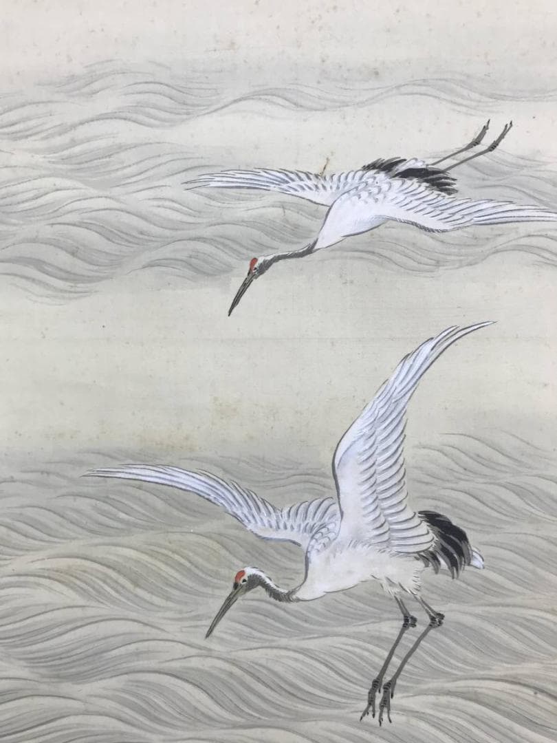 【真作】増田晴圃/日ノ出鶴静波図/舞鶴図/正月掛/掛軸☆宝船☆AD-555