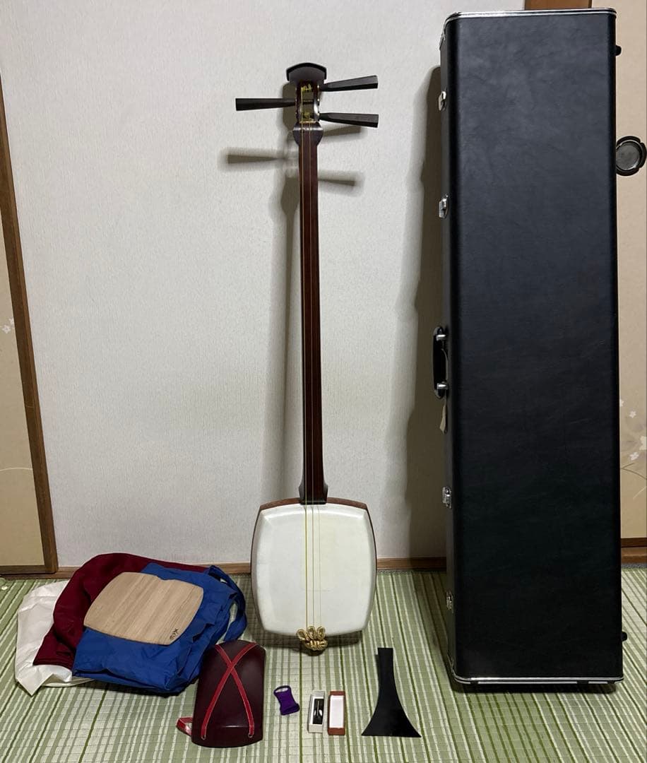 三味線　東さわり　和楽器　バチ　撥　弦　駒　ハードケース　民謡　べっこう風撥