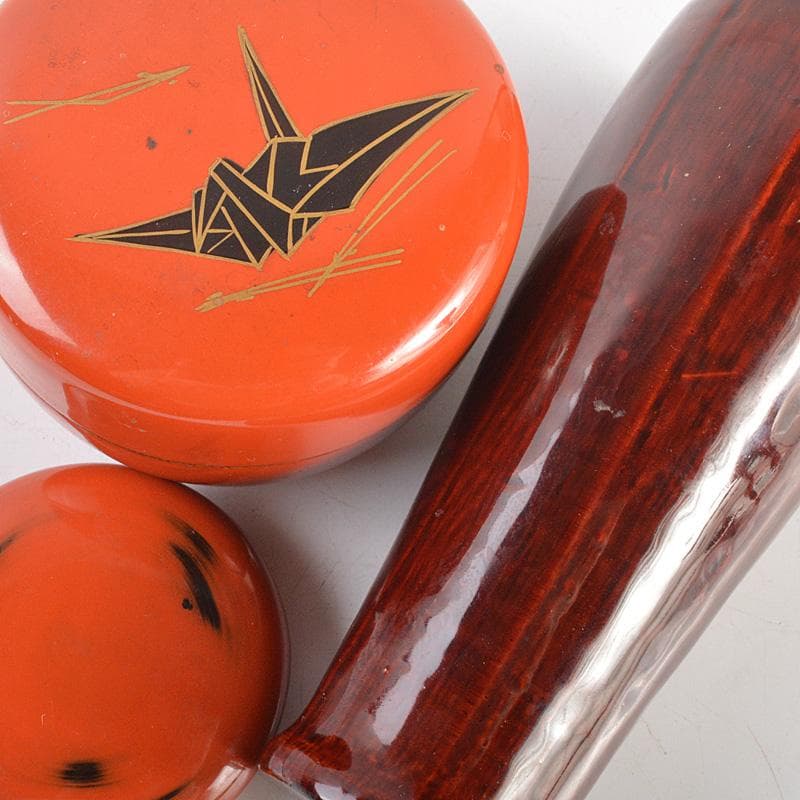 茶道具　面朱茶箱　茶碗　棗など　七点　一式　仕覆付　C　R7368