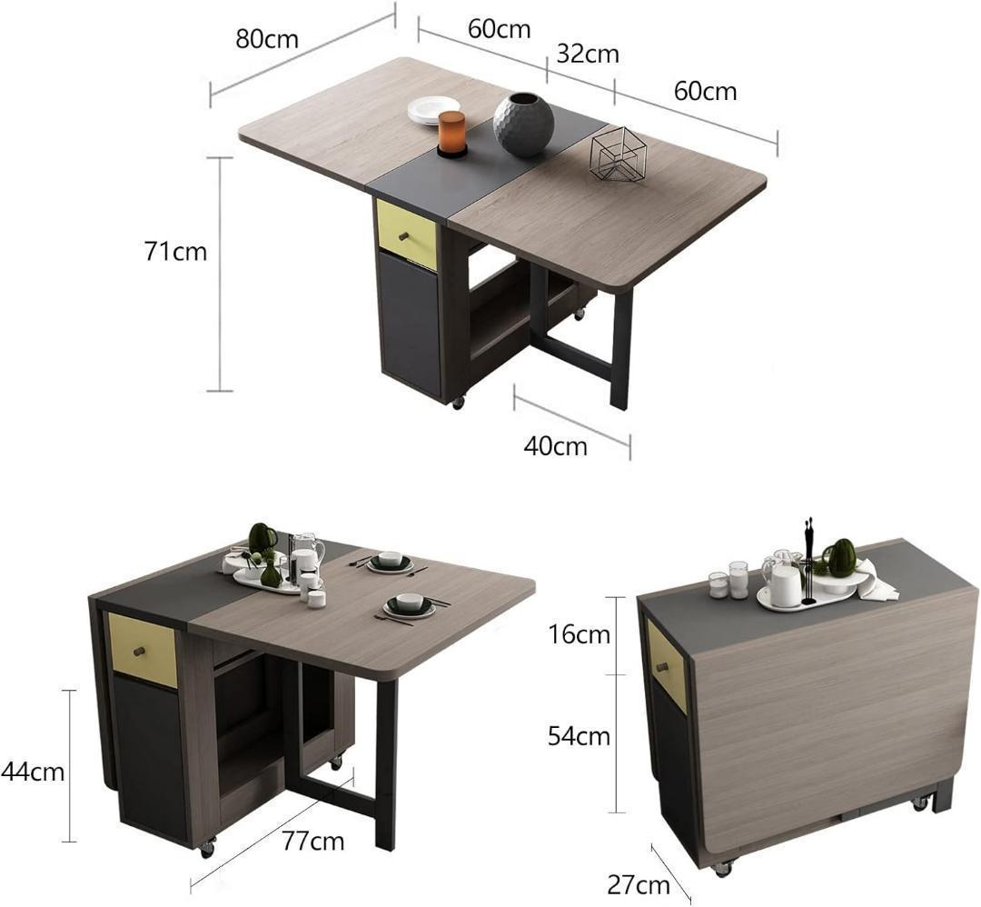 折りたたみダイニングテーブル 物置棚と2つの物置引き出し付き