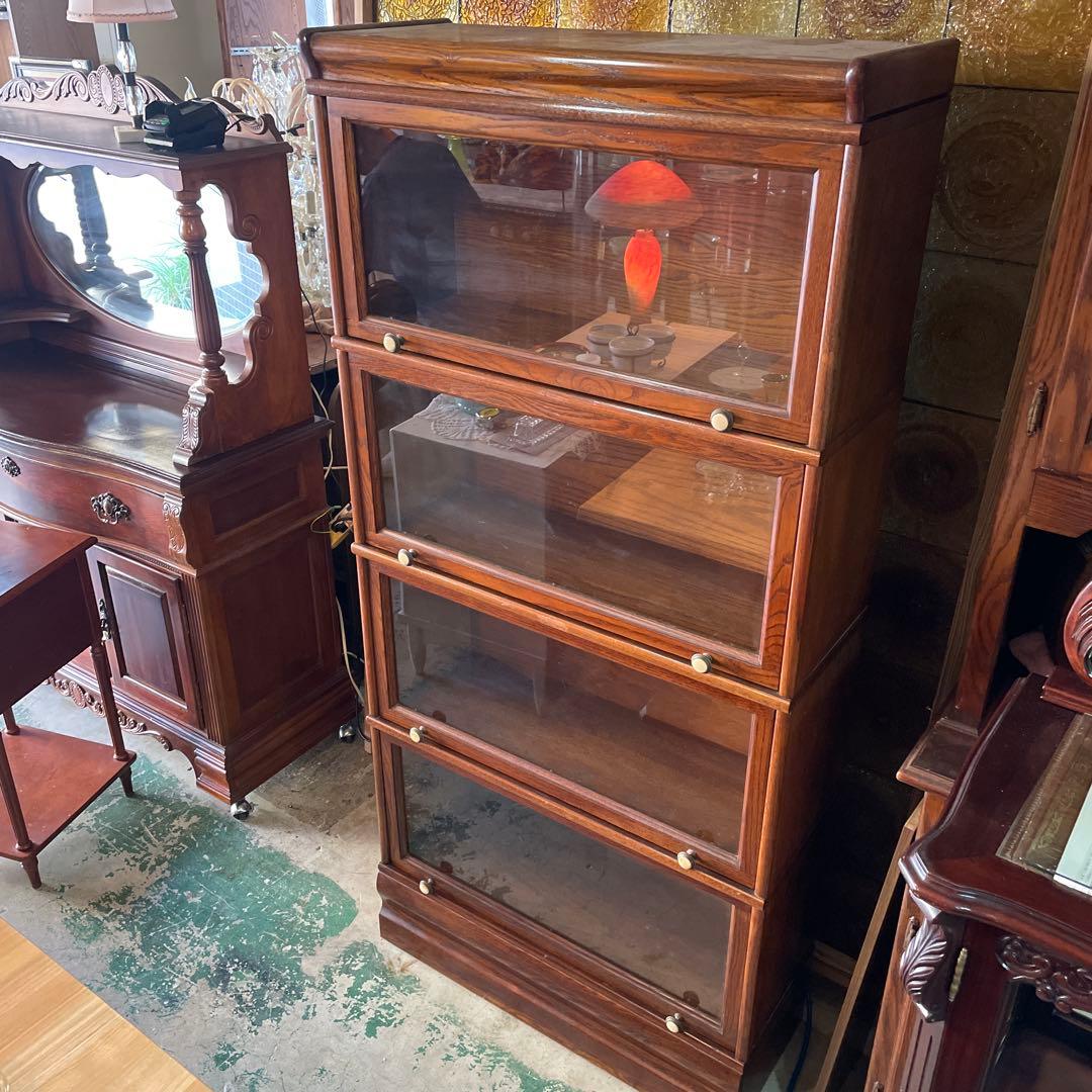 アメリカン・ヴィンテージガラスの跳ね上げ式スタッキングブックケース、・4段タイプ