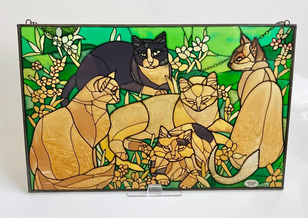 2001年 大判 ティファニー キャット ジョン・ベーカー ステンドグラス 猫