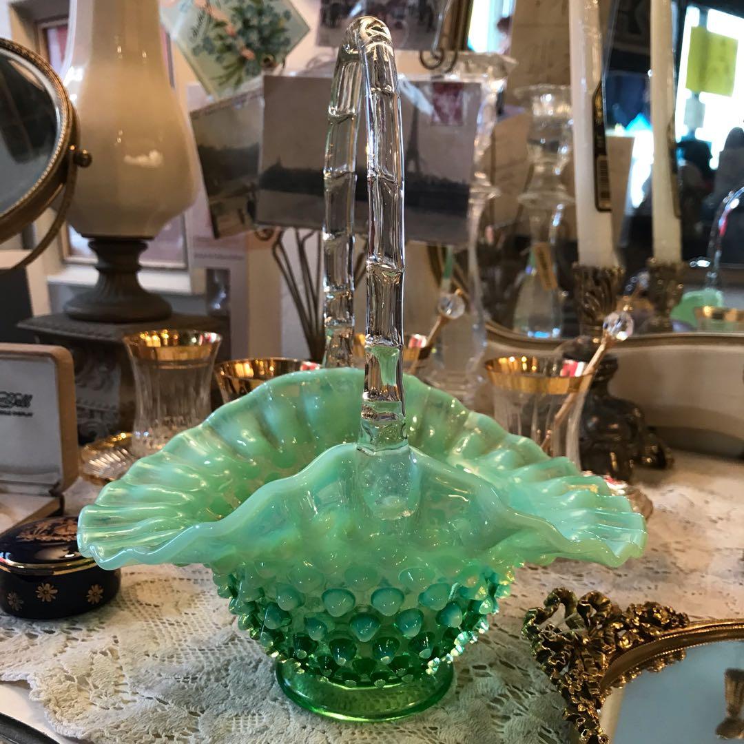 フェントン アンティークantique エメラルドグリーンバスケット アメリカ