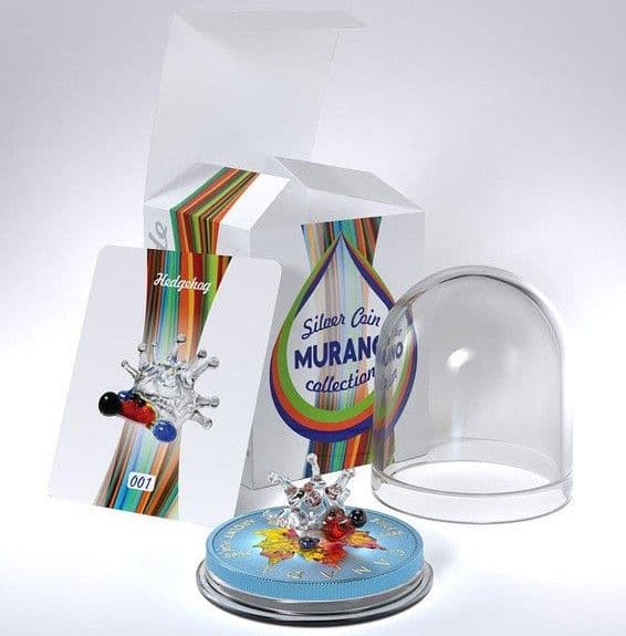 新品　ハリネズミムラノガラス付メイプル 銀貨 追加彩色