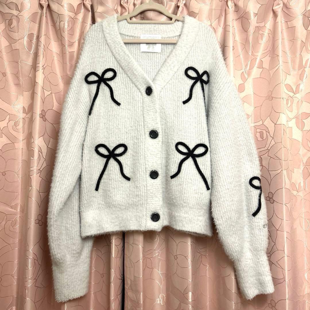 ジェラートピケ　gelatopique リボンフェザーカーディガン グレー