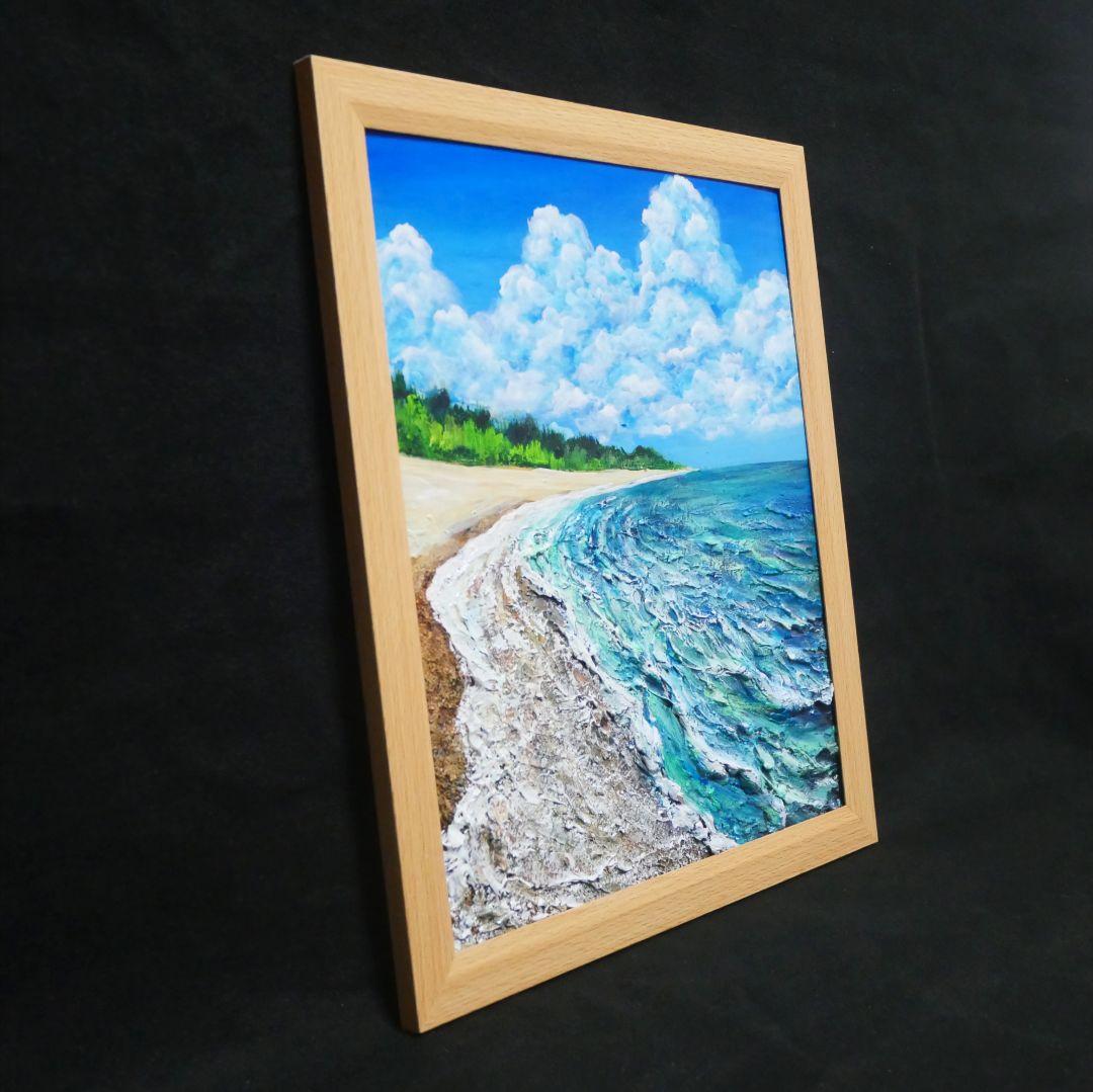 油絵 油彩 油彩画 絵 絵画【真夏の海と砂浜】